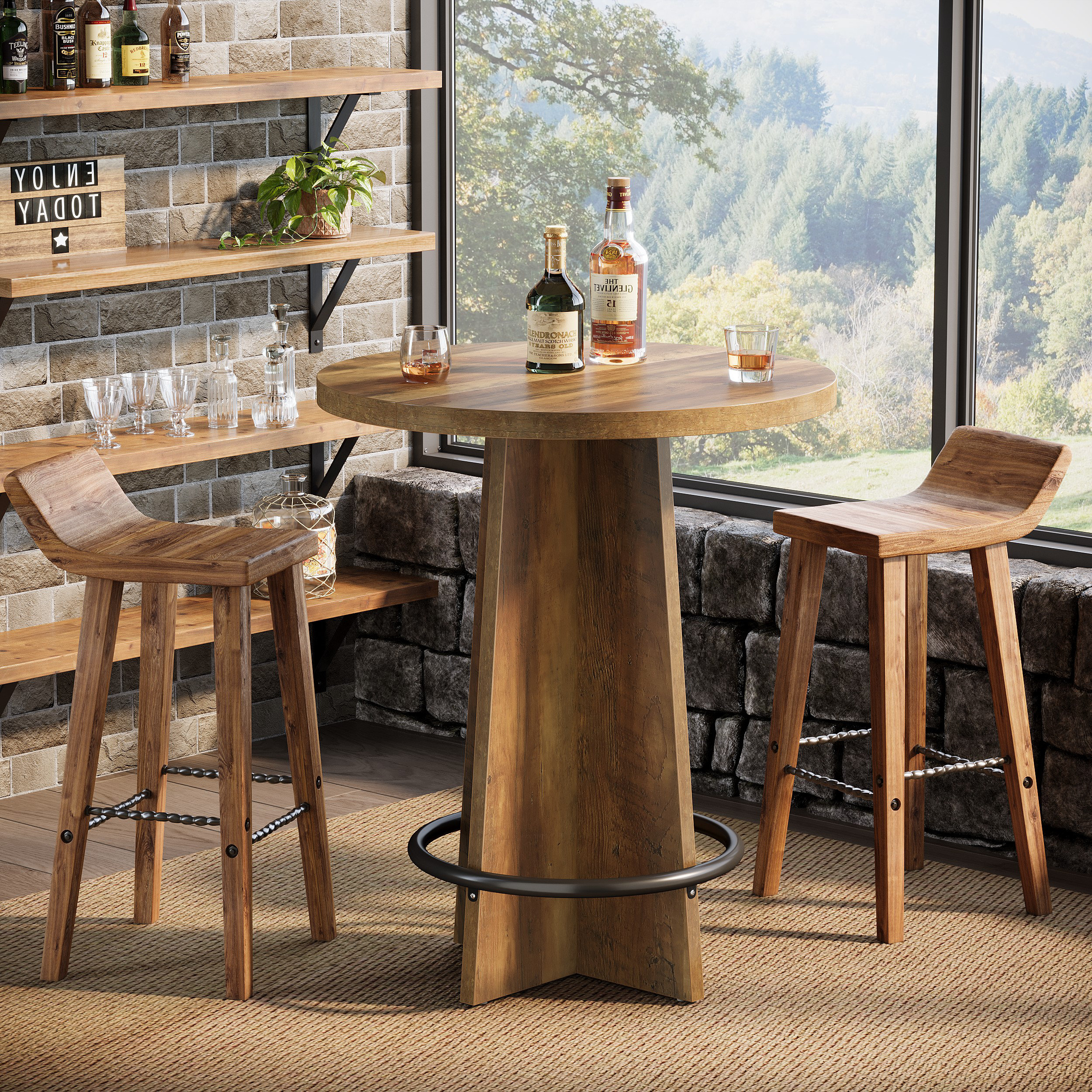 17 Stories Round Bar Table, 37.4'' Tall Wooden Bistro Pub Table